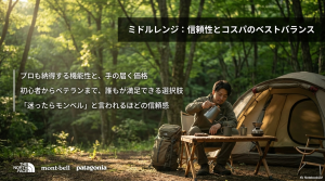 : 信頼性とコスパのバランスが良く、初心者からベテランまで満足できるミドルレンジブランド(ノースフェイス、モンベル等)のスライド 。