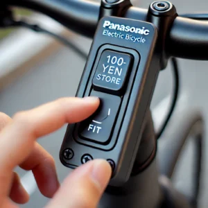 パナソニック製の電動自転車スイッチ部分に100均のカバーを装着。指で押さえ、フィット感を確認している様子。