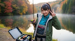 \<img src="h3\_11\_soukatsu.jpg" alt="アウトドア ビレッジ 発光路の森 フィッシング エリアでの釣りを終え、満足そうな女性"\>