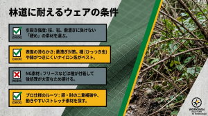 引裂き強度、表面の滑らかさ、プロ仕様のルーツなど、オフロード走行に適したウェア素材の選び方のまとめ。