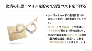 150万円の決済で約3万マイル（国内線往復分相当）が貯まる仕組みの解説